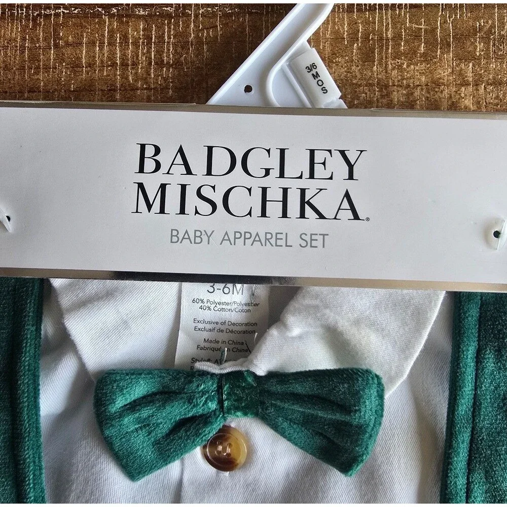 Badgley Mischka Boys Velour Pants With Suspenders Long‎ Sleeve Shirt Size 3-6M